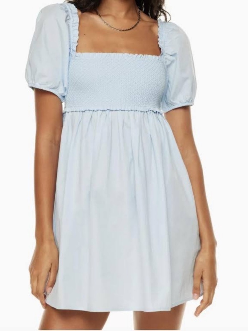 Aritzia Sun-Deh Best Hadley poplin puff sleeve blue baby doll mini dress large